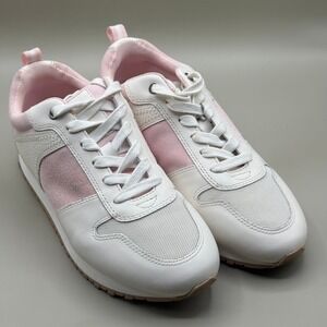 JMaughan White Pink Suede Leather Lace Up Sneakers Athletic Shoes Womens Size 8